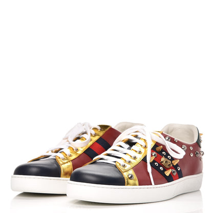 Gucci Calfskin Web Studded Mens Ace Sneakers 10 Red 2 of 10
