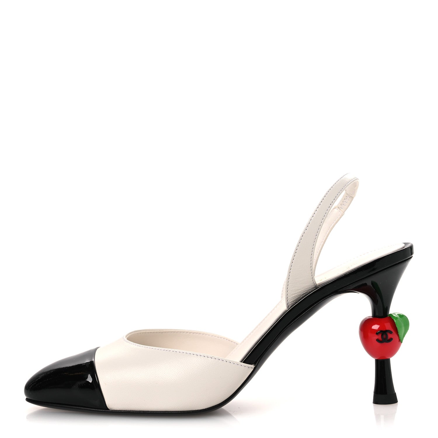 Chanel Lambskin Patent Cap Toe CC Apple Slingback Pumps 38 Gold Black 1 of 11