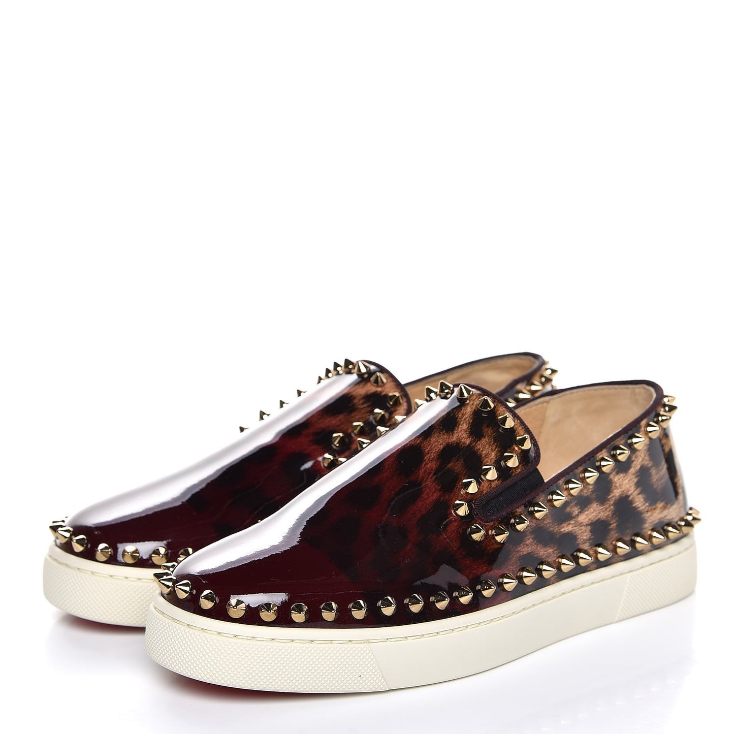 Patent Degrade Leopard Studded Womens Pik Boat Flat Loafers 35.5 Bronze