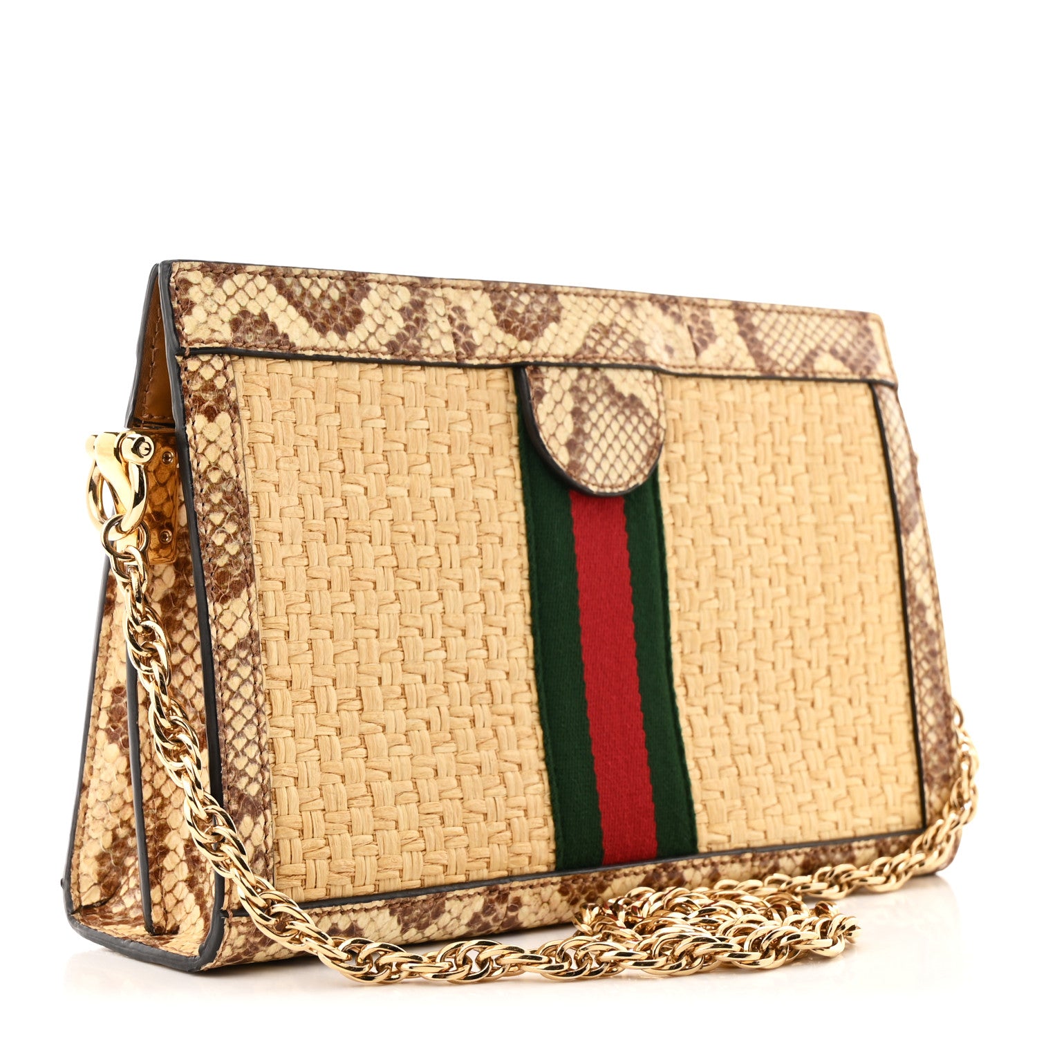 Gucci Raffia Elaphe GG Small Ophidia Chain Shoulder Bag Natural Cream Brown 3 of 11