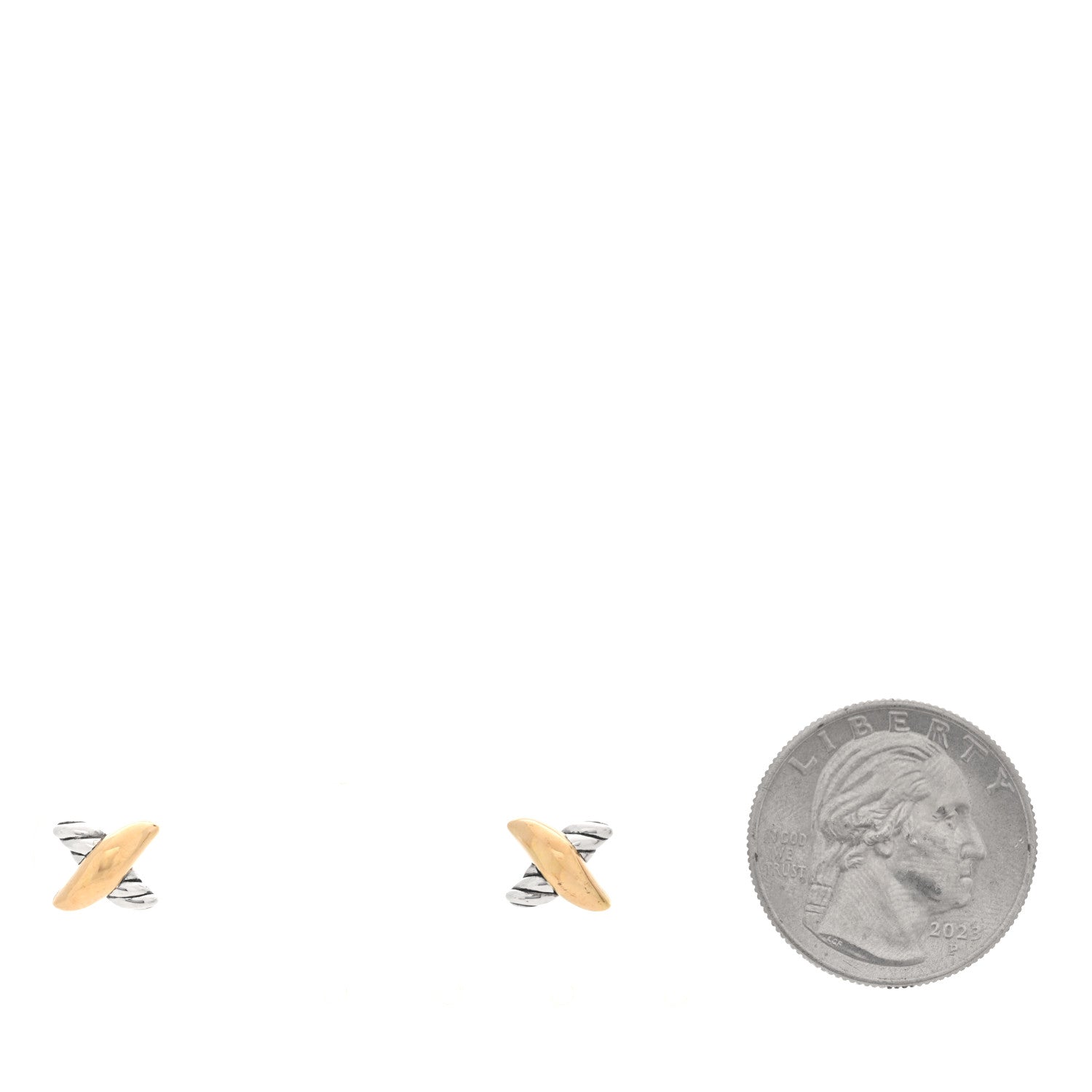 David Yurman Sterling Silver 18K Yellow Gold Petite X Stud Earrings 2 of 4