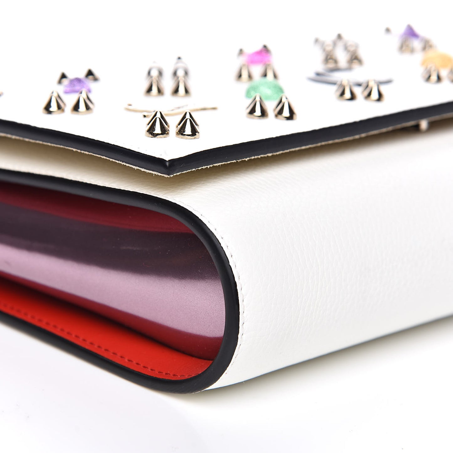 Grained Calfskin Spikes Loubinthesky Paloma Wallet On Chain White