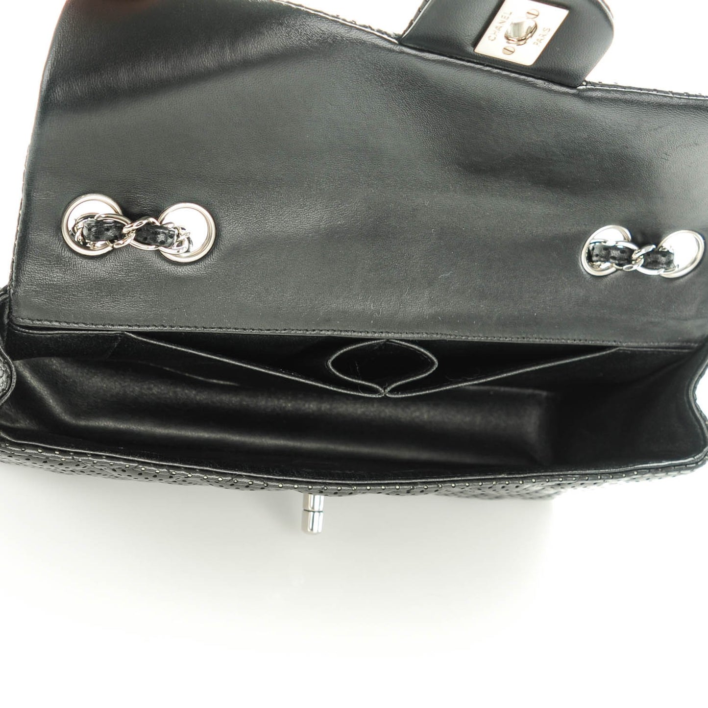 Lambskin Perforated East West Flap Black