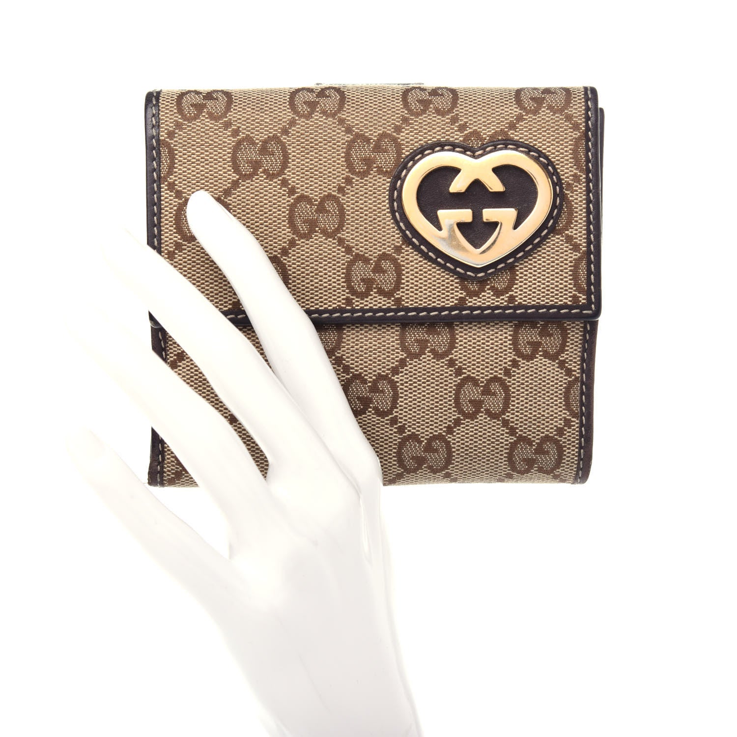 Gucci Monogram Lovely Heart French Flap Wallet Dark Brown 2 of 10