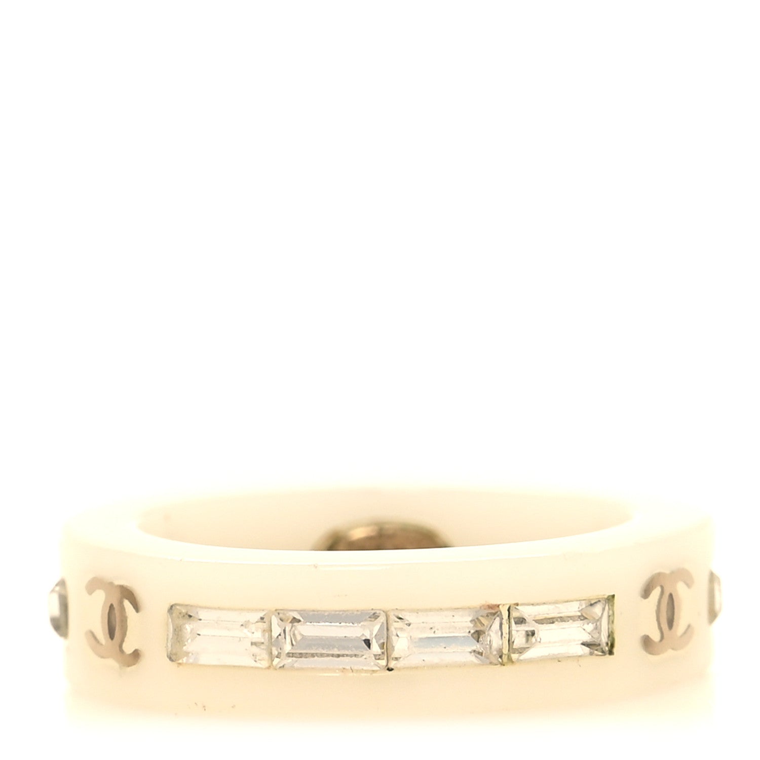Chanel Resin Crystal Baguette CC Ring 53 6.5 White 1 of 4