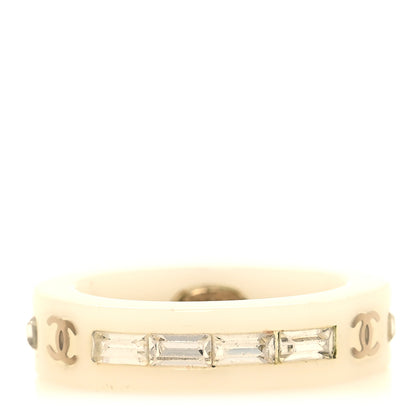 Chanel Resin Crystal Baguette CC Ring 53 6.5 White 1 of 4