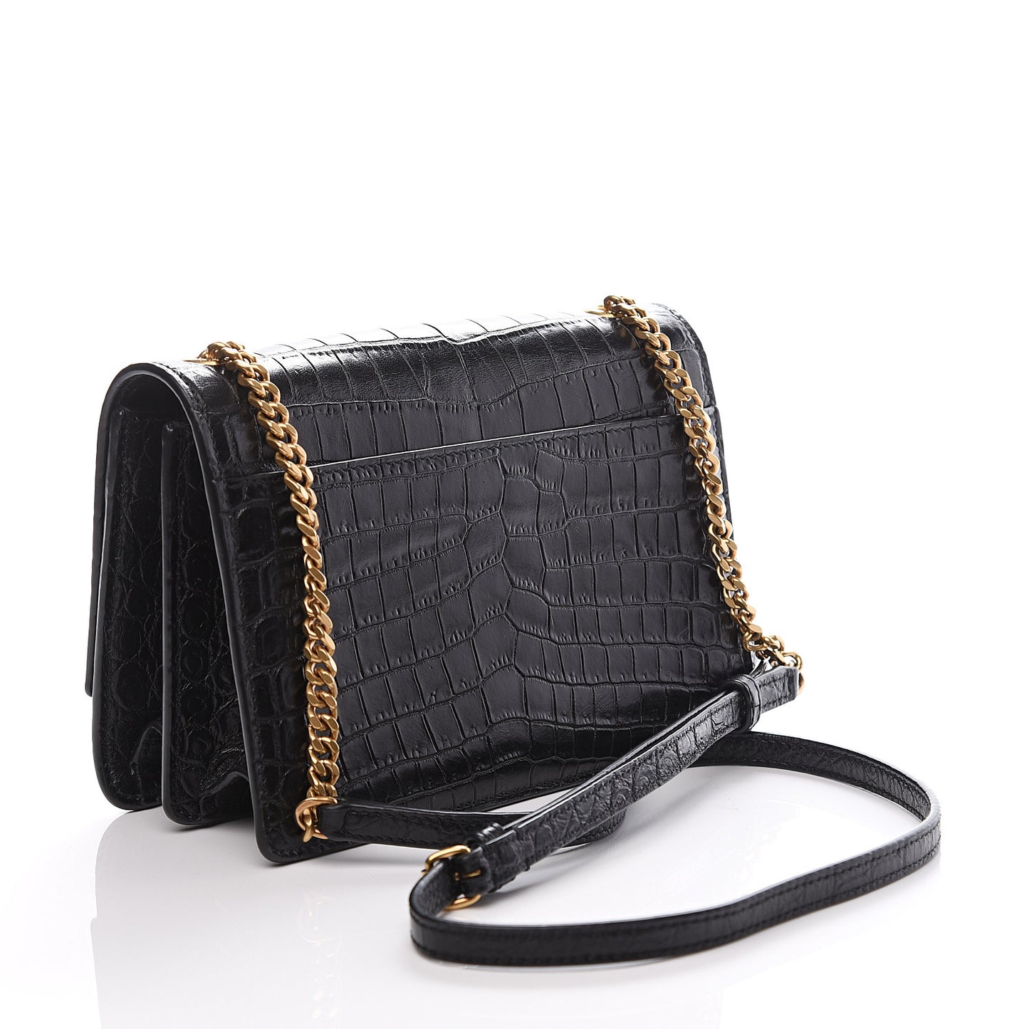 Calfskin Crocodile Embossed Small Monogram Sunset Black