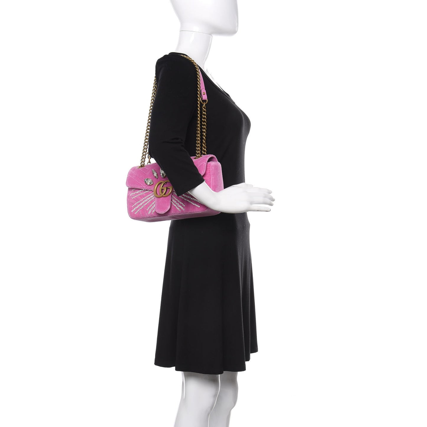 Velvet Matelasse Marquise Crystals Embroidered Small GG Marmont Shoulder Bag Malva