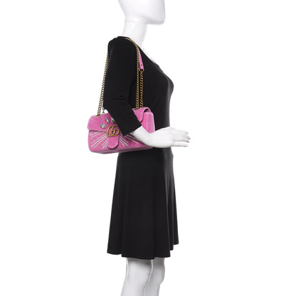 Gucci Velvet Matelasse Marquise Crystals Embroidered Small GG Marmont Shoulder Bag Malva 2 of 12
