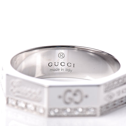 Gucci 18K White Gold Diamond Octagon Logo Band Ring 49 5 4 of 6