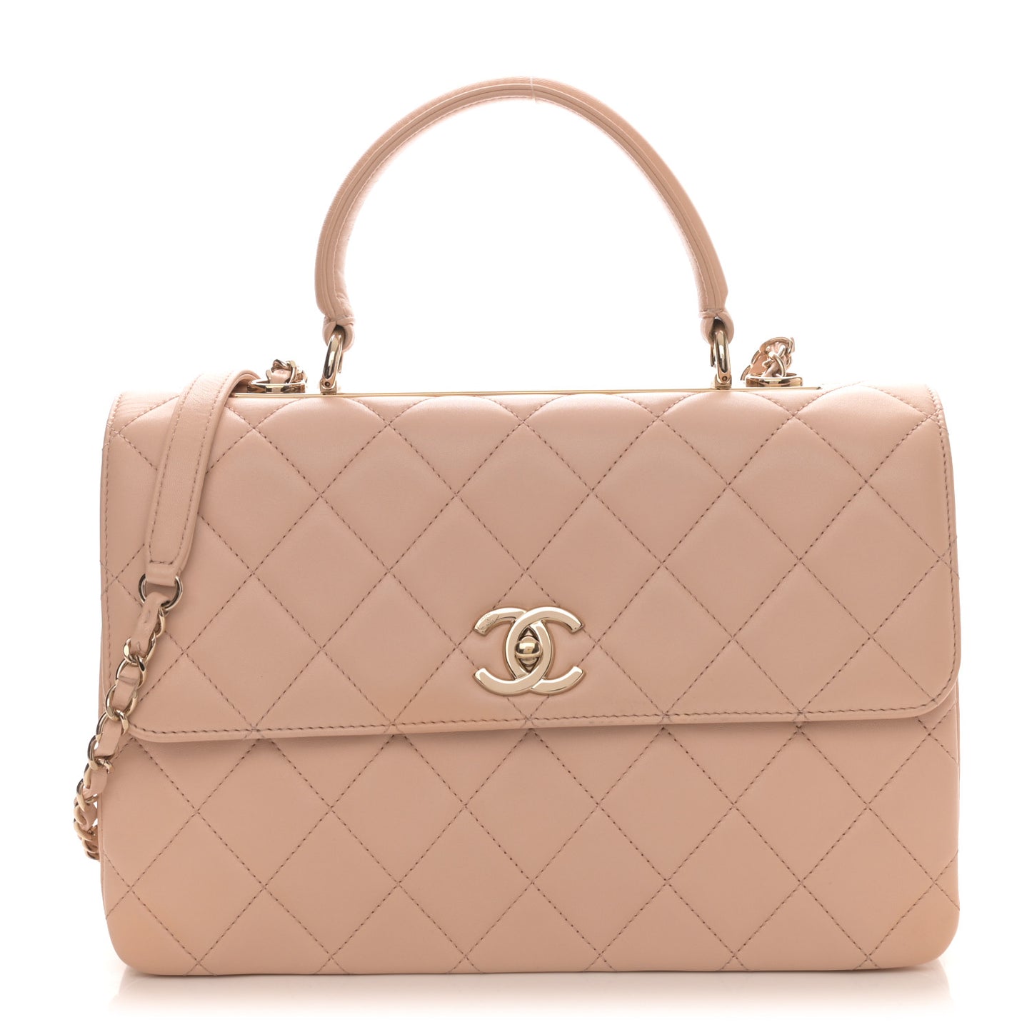 Lambskin Quilted Medium Trendy CC Flap Dual Handle Bag Beige