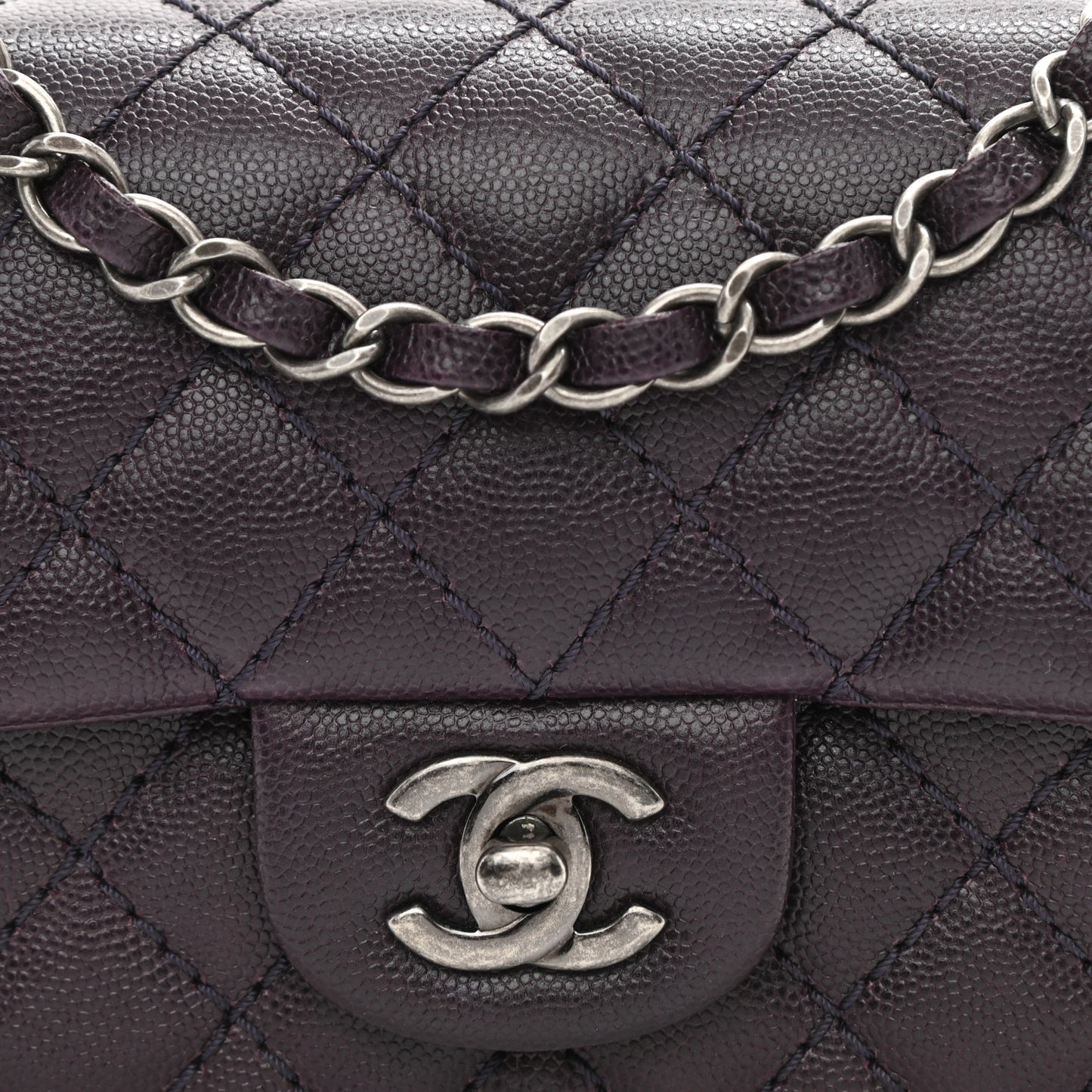 Caviar Quilted Mini Rectangular Flap Dark Purple