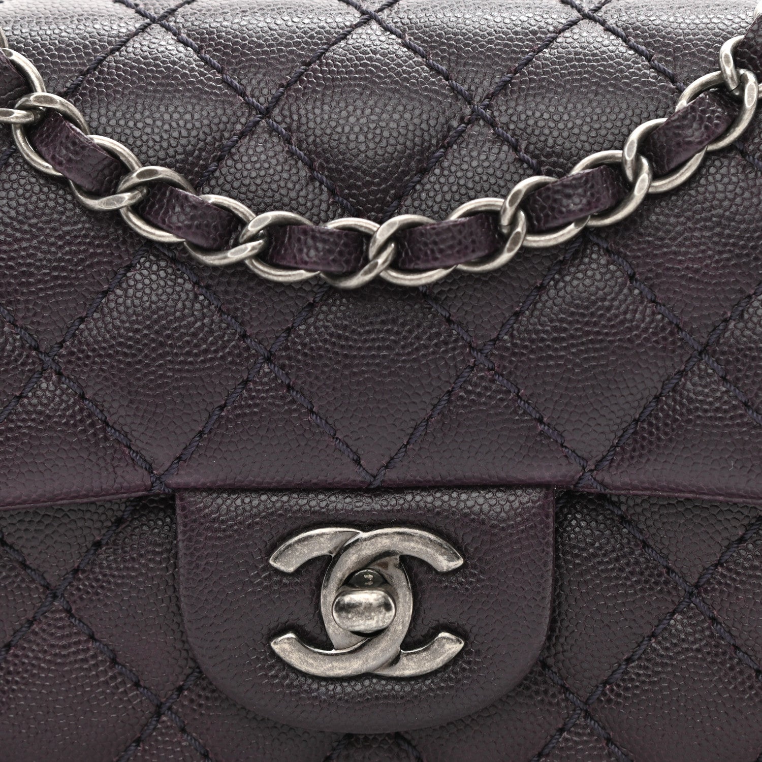 Chanel Caviar Quilted Mini Rectangular Flap Dark Purple 7 of 8