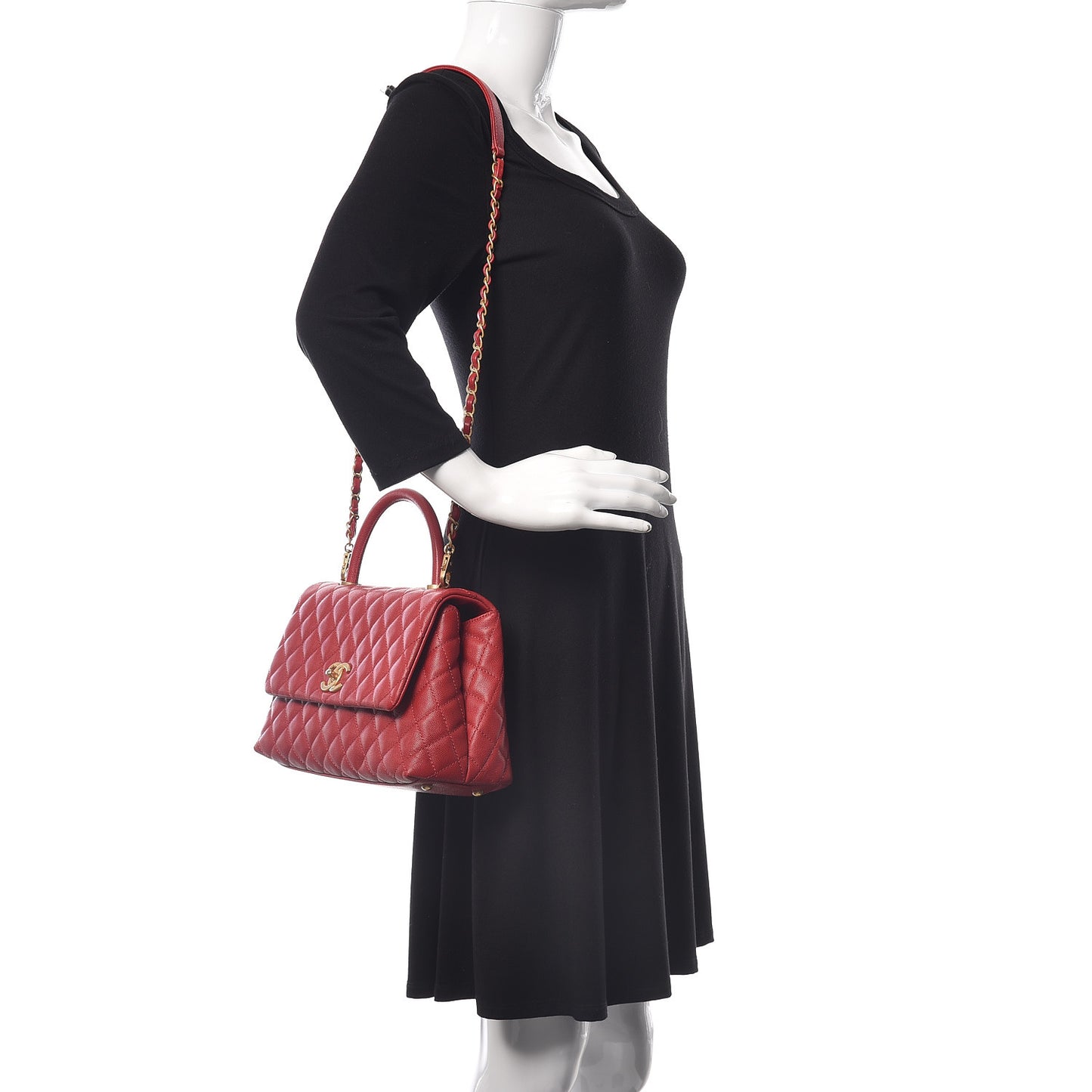 Caviar Quilted Small Coco Handle Flap Red