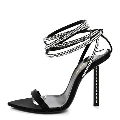 Saint Laurent Satin Crystal Ava 105 Sandals 36 Black 1 of 13