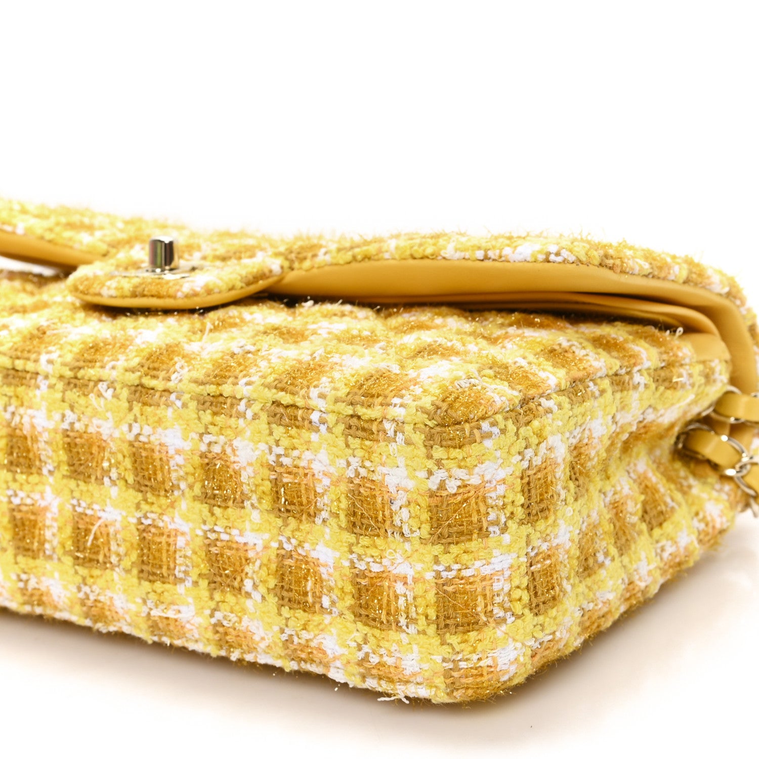 Chanel Tweed Quilted Medium Double Flap Yellow White Ochre 10 of 12