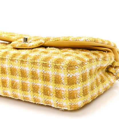 Chanel Tweed Quilted Medium Double Flap Yellow White Ochre 10 of 12