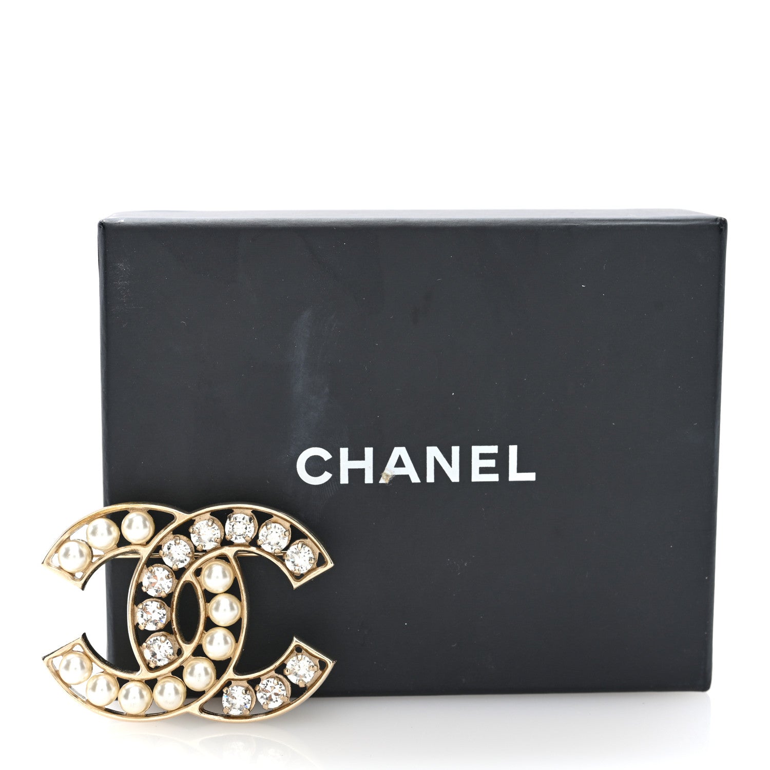 Chanel Pearl Crystal CC Brooch Gold Pearly White 4 of 4