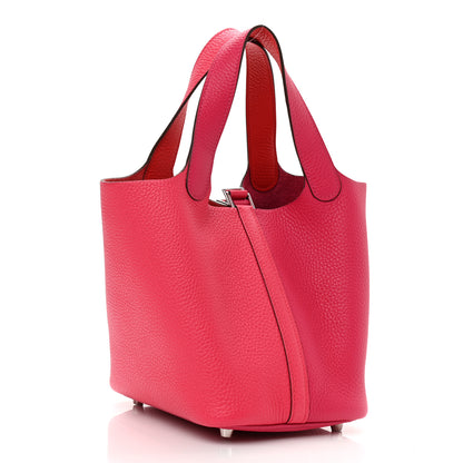 Hermes Taurillon Clemence Tri-Color Picotin Lock 18 PM Rose Extreme Rose Mexico Rouge De Coeur 3 of 11