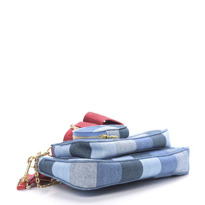 Louis Vuitton Denim Damier Monogram Patchwork Multi Pochette Accessories Blue Rouge 4 of 13