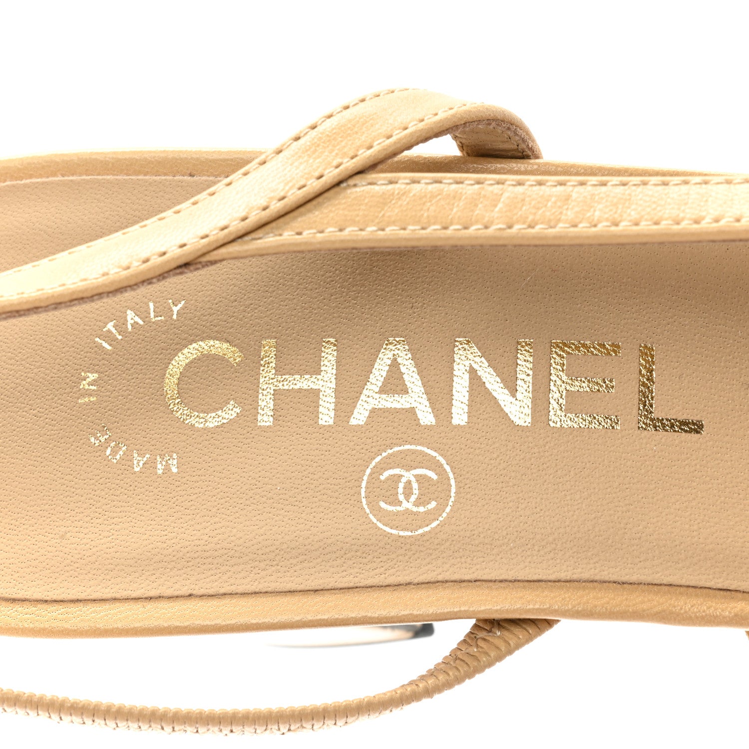 Chanel Goatskin Grosgrain Cap Toe CC Slingback Pumps 38 Beige Black 7 of 10