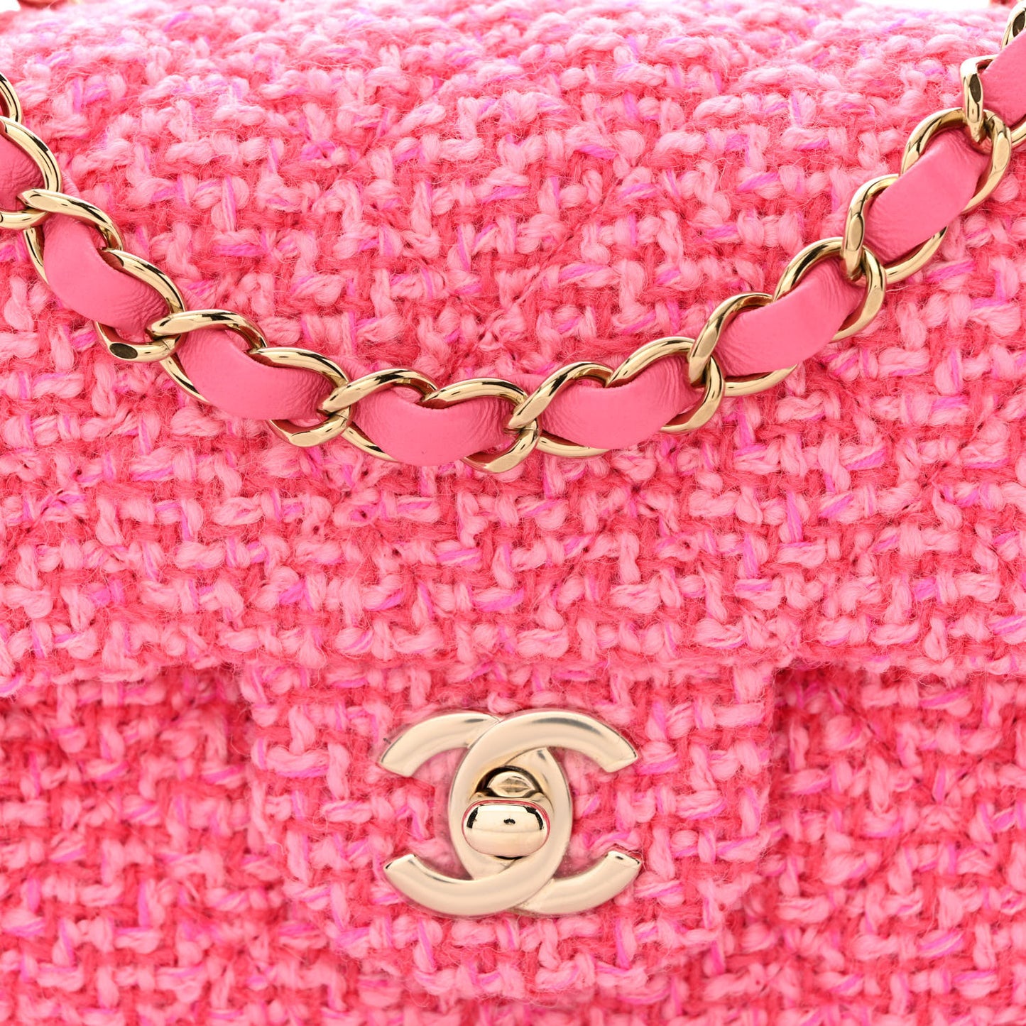 Wool Tweed Quilted Mini Rectangular Flap Dark Pink Fuchsia