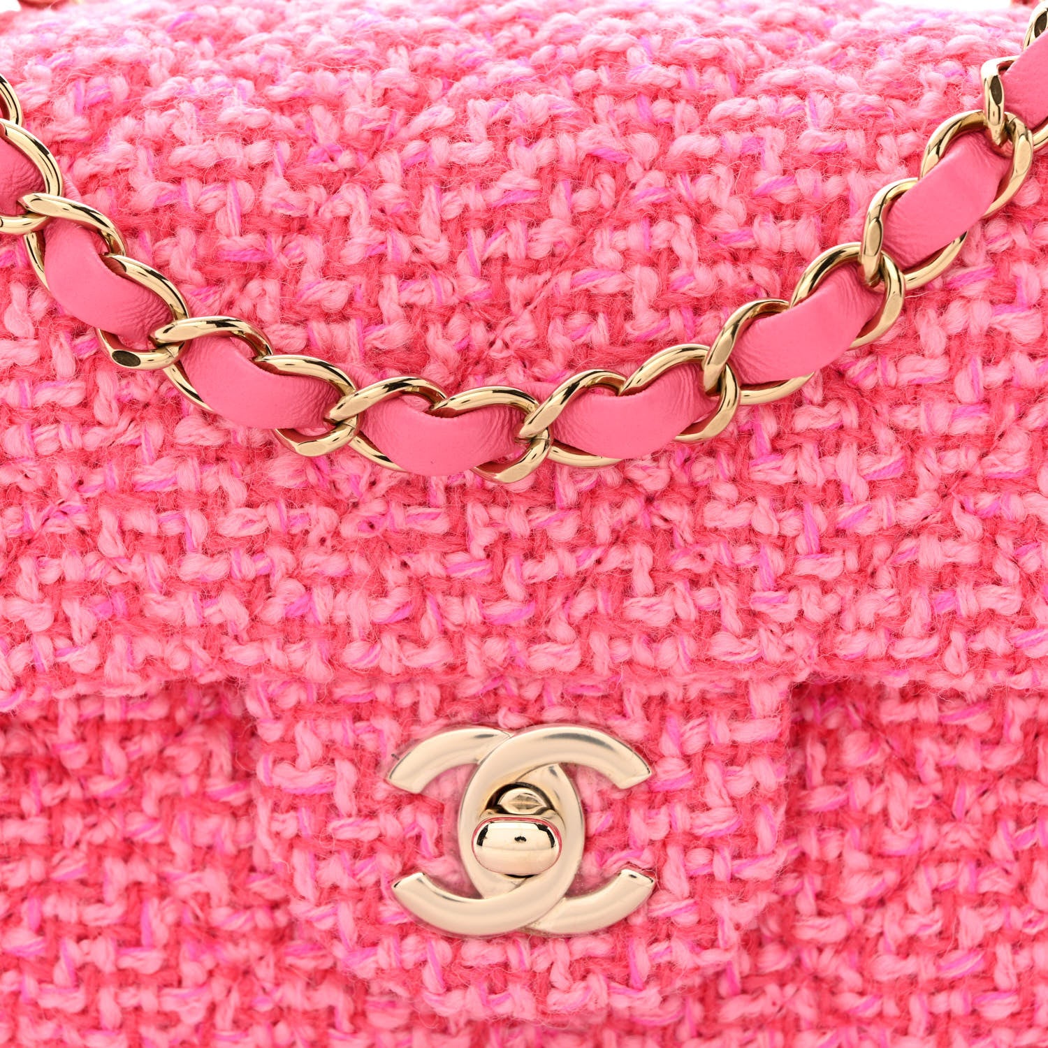 Chanel Wool Tweed Quilted Mini Rectangular Flap Dark Pink Fuchsia 8 of 11
