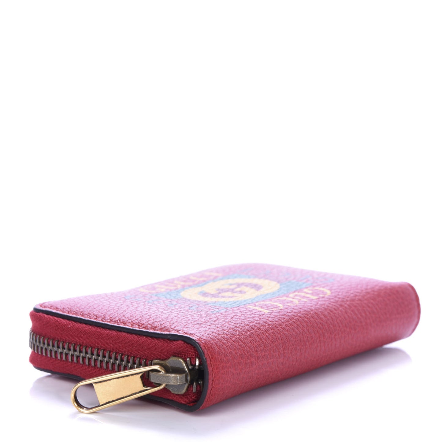 Grained Calfskin Logo Zip Around Card Case Hibiscus Red