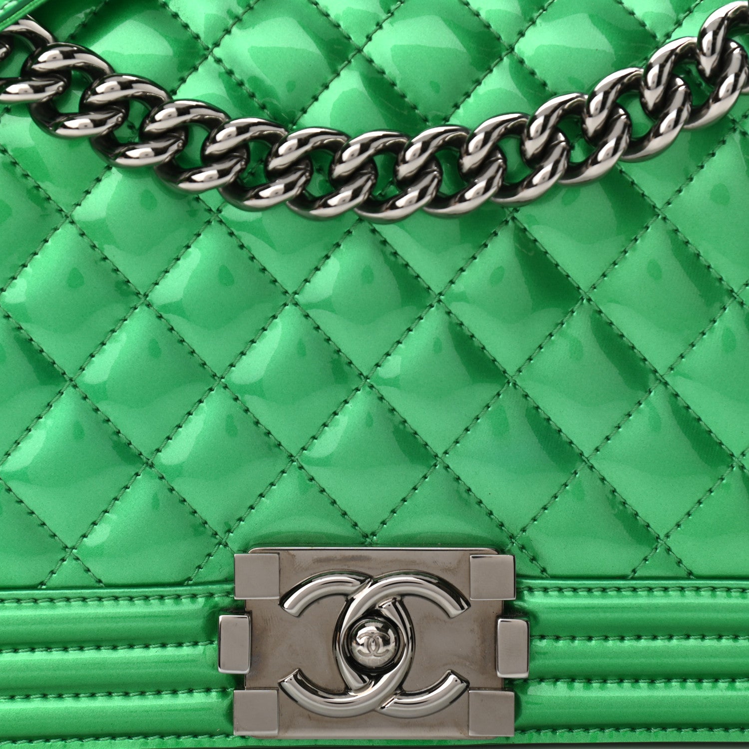 Chanel Metallic Patent Calfskin Quilted Medium Boy Flap Green 8 of 10