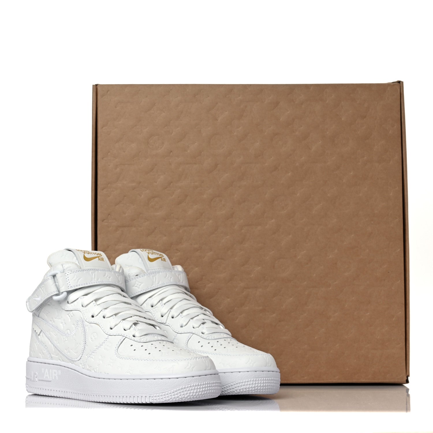 Louis Vuitton X NIKE AIR FORCE 1 Calfskin Monogram Mens Mid Sneakers 6 White 9 of 9