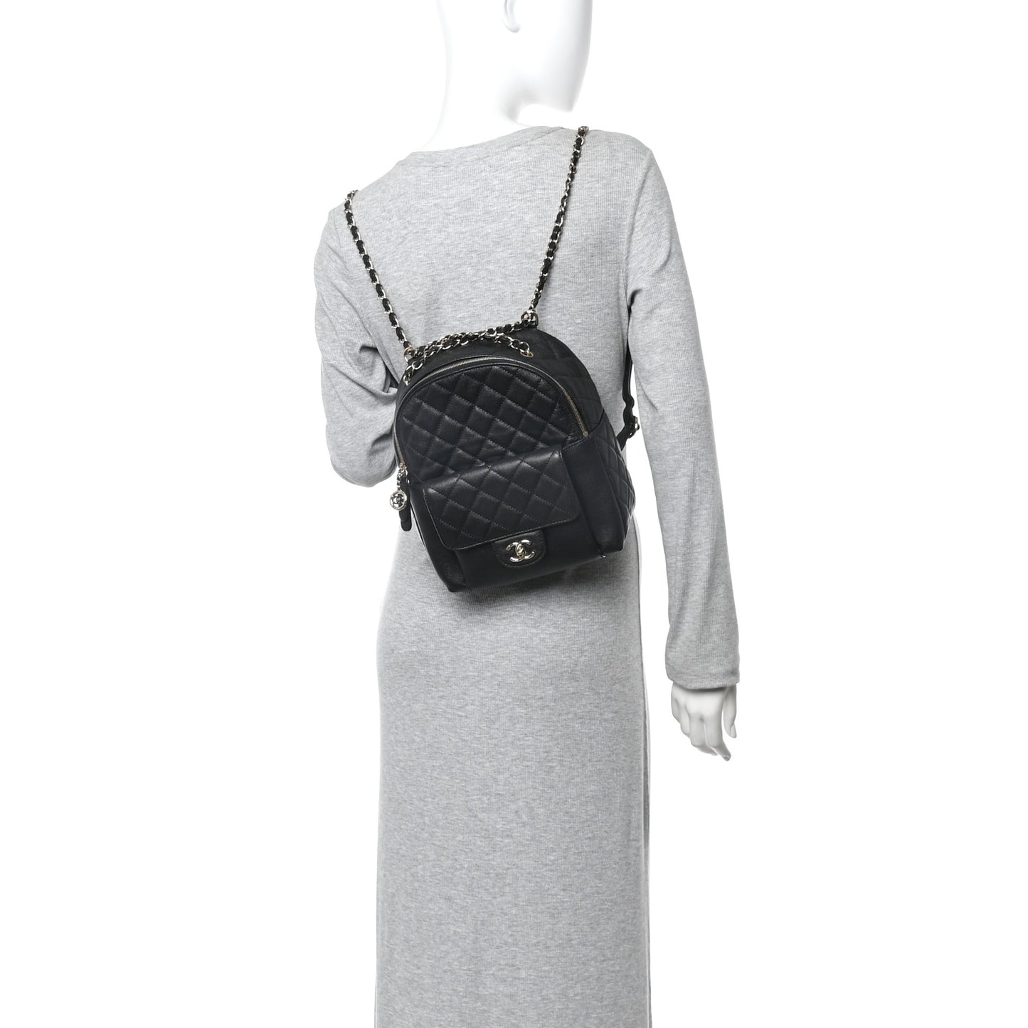 Caviar Quilted Medium Zip Around Backpack Black
