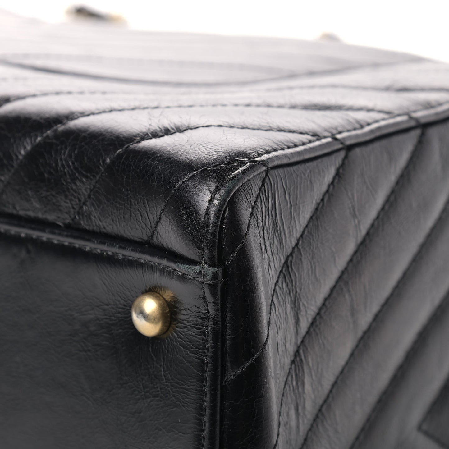 Aged Calfskin Chevron Large Coco Handle Shopping Tote Black