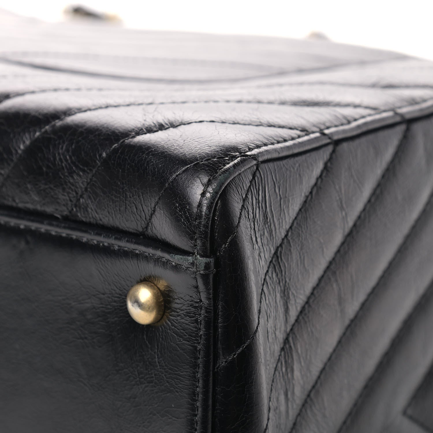 Chanel Aged Calfskin Chevron Large Coco Handle Shopping Tote Black 12 of 14