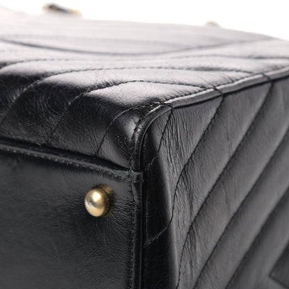 Chanel Aged Calfskin Chevron Large Coco Handle Shopping Tote Black 12 of 14
