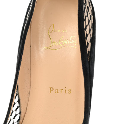 Christian Louboutin Veau Velours Lace Violette Camilla 120 Peep Toe Pumps 38 Black 7 of 10