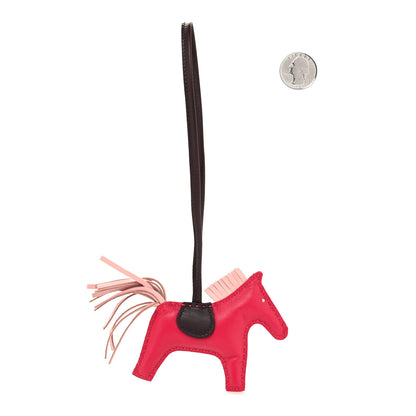 Hermes Milo Lambskin Grigri Rodeo Horse Bag Charm PM Rose Sakura Framboise Rouge Sellier 2 of 4