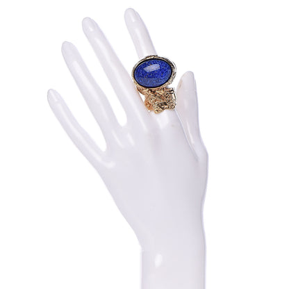 Saint Laurent Glass Cabochon Arty Ovale Ring 8 Gold Lapis 2 of 4