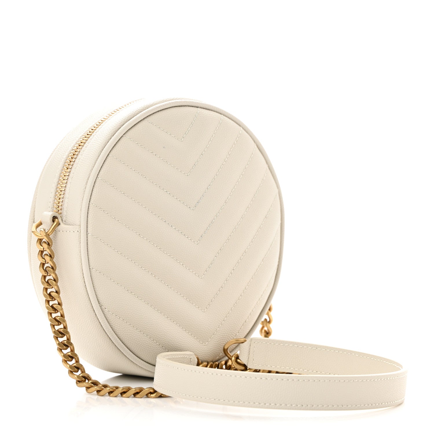 Saint Laurent Grain De Poudre Matelasse Chevron Quilted Round Vinyle Camera Bag Crema Soft 3 of 11