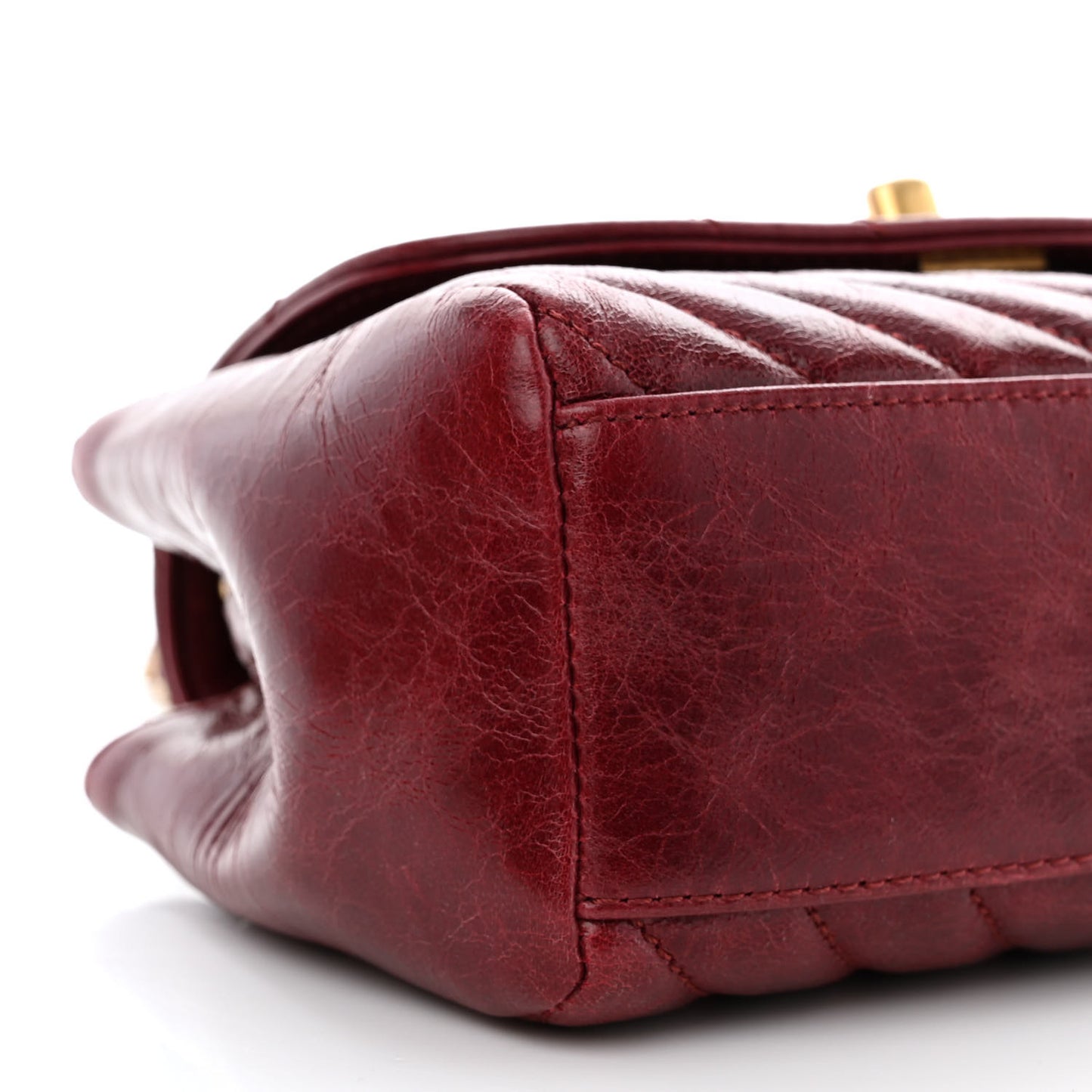 Glazed Calfskin Chevron Quilted Small Hampton Flap Burgundy