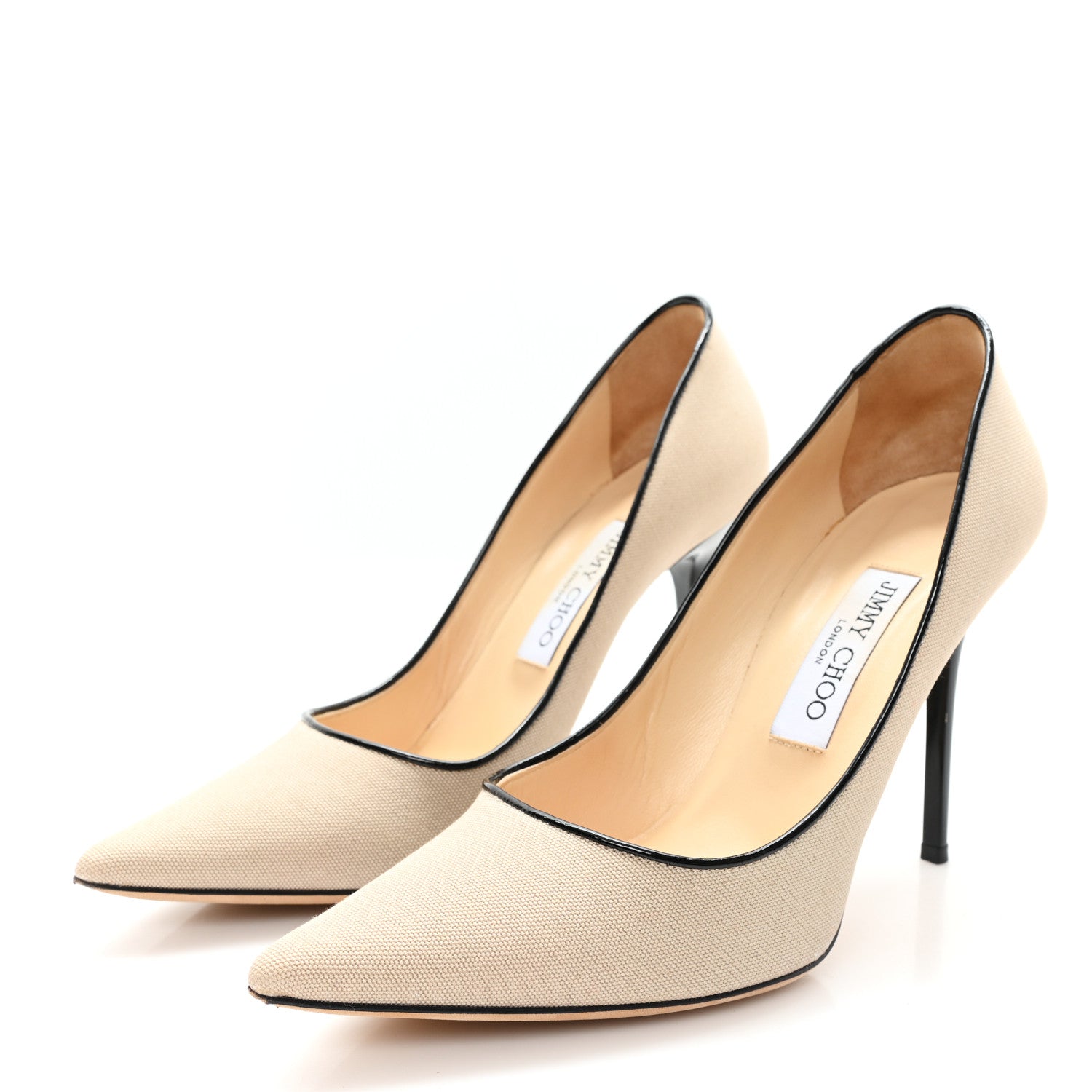 Jimmy Choo Canvas Patent Abel Pump 38 Natural Black 4 of 9