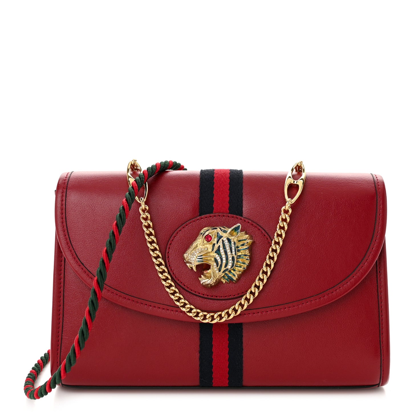 Textured Calfskin Web Rajah Slim Flap Shoulder Bag Romantic Cherry
