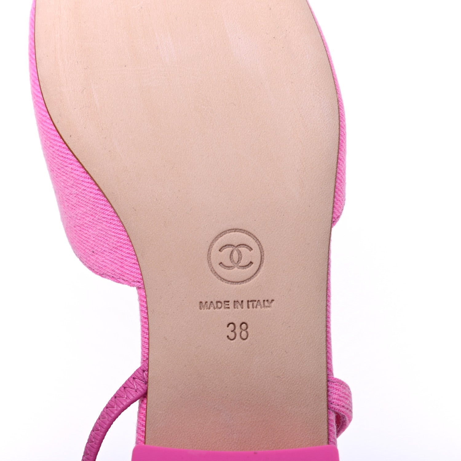 Chanel Denim Cap Toe CC Slingback Flat 38 Neon Pink 761940