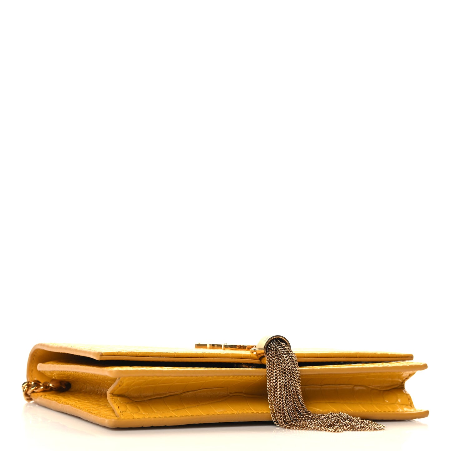 Calfskin Crocodile Embossed Medium Classic Monogram Kate Tassel Satchel Saffron