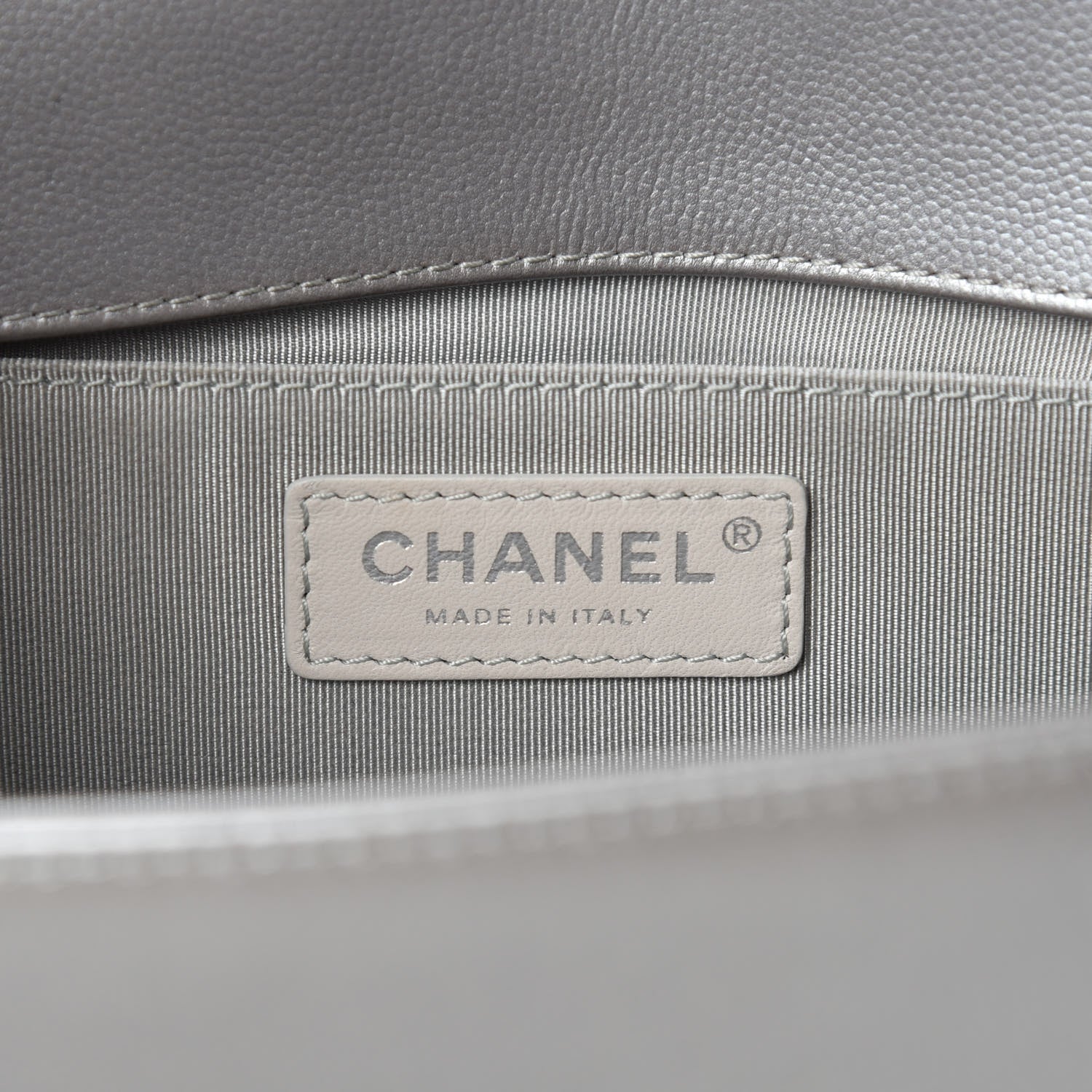 Chanel Metallic Caviar Chevron Quilted Medium Boy Flap Silver 8 of 11