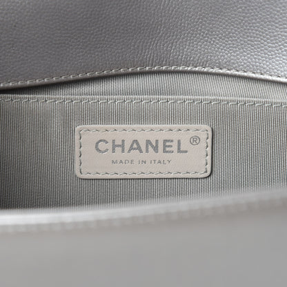 Chanel Metallic Caviar Chevron Quilted Medium Boy Flap Silver 8 of 11