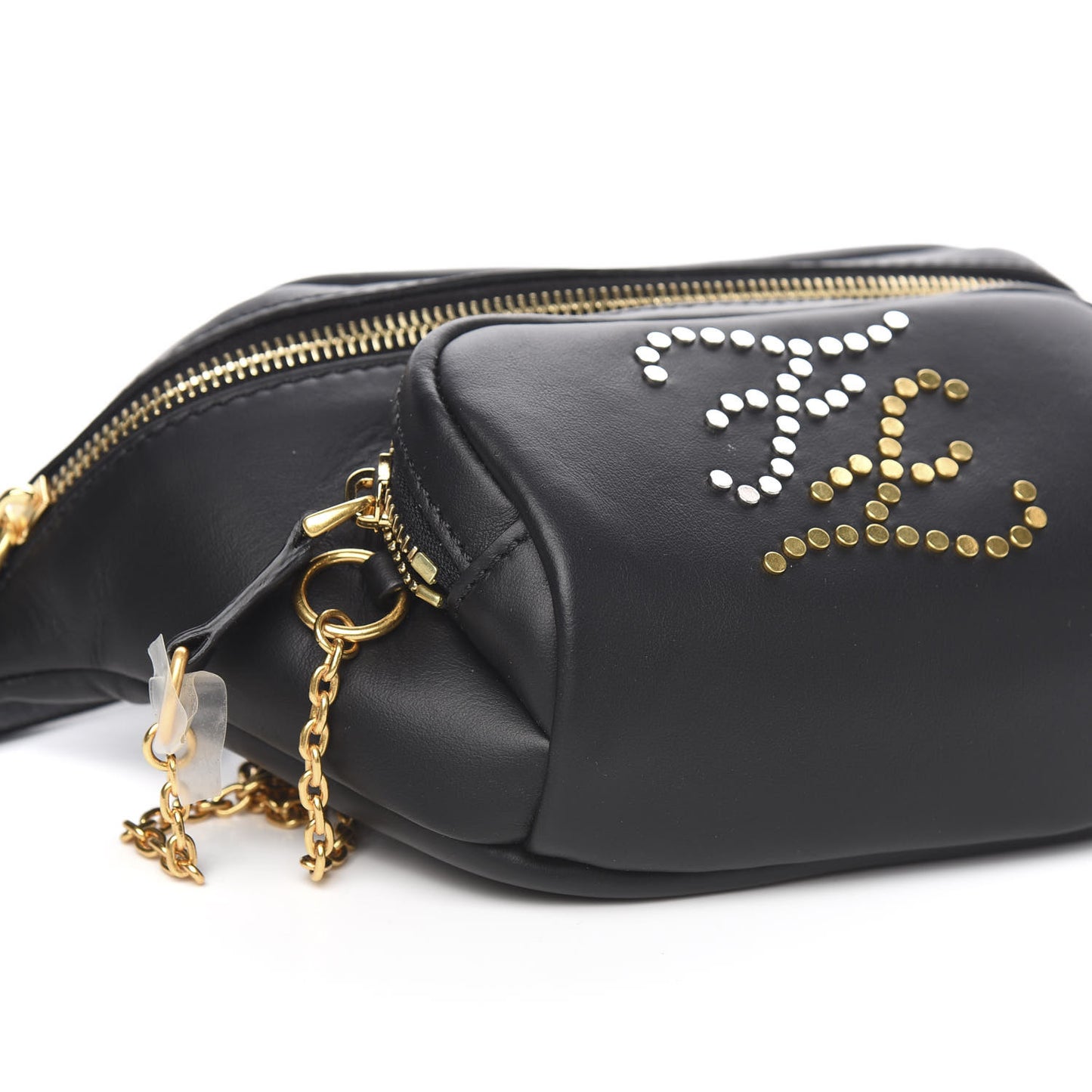 Vitello Grace Karligraphy Studded Pocket Belt Bag Black