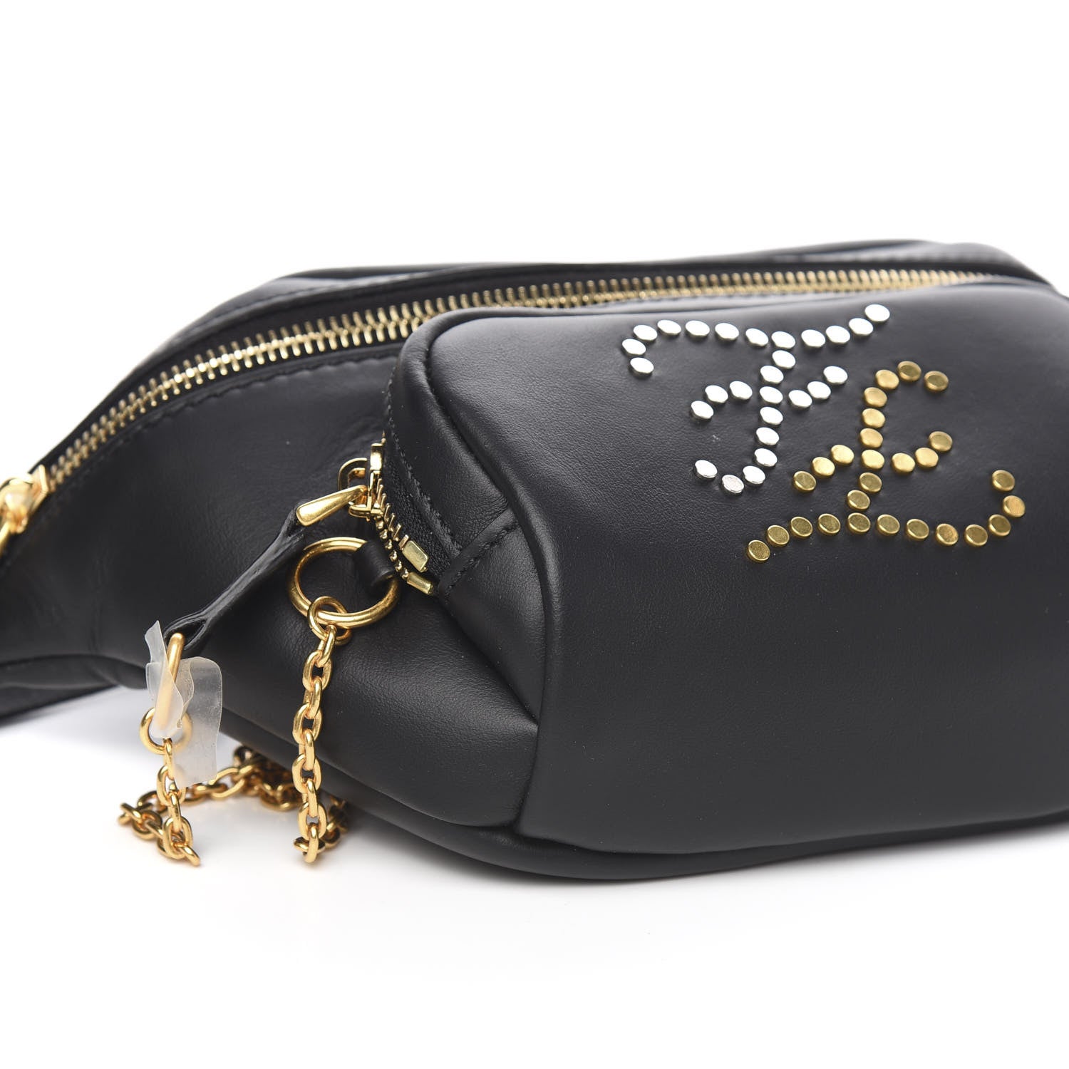 Fendi Vitello Grace Karligraphy Studded Pocket Belt Bag Black 7 of 9