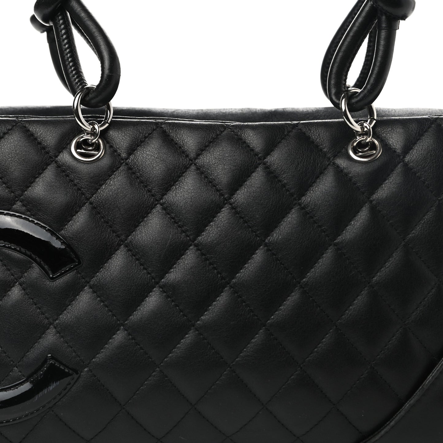 Calfskin Quilted Large Cambon Bowler Black White