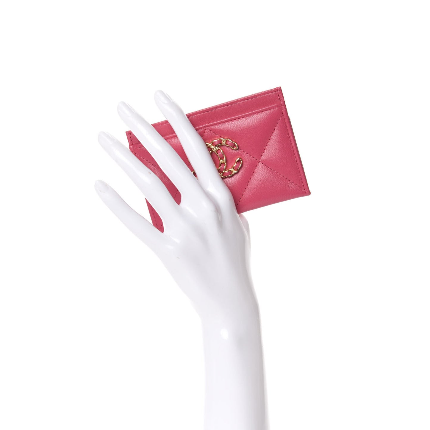 Lambskin Quilted Chanel 19 Card Holder Dark Pink