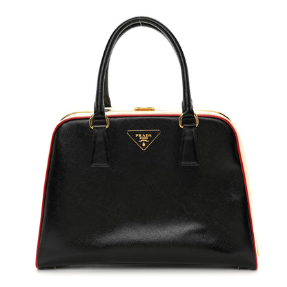Prada Saffiano Vernice Pyramid Bag Black White Rosso 1 of 10